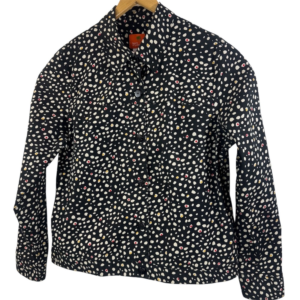 Hearts of Palm Black Polka Dot Cotton Blend button down Jacket Women's Size 14‎